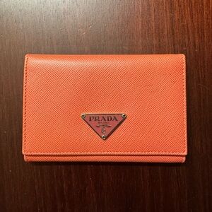 Prada Wallet Logo Saffiano Leather Orange